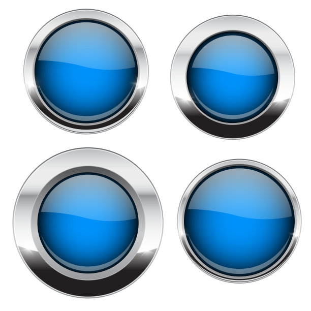 蓝色按钮与铬框。圆形玻璃闪亮的3d图标图片下载