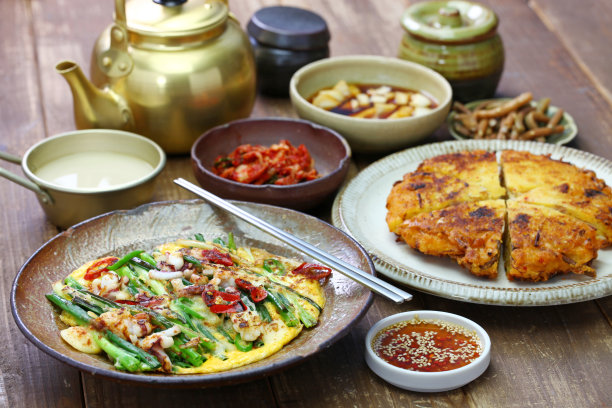Bindaetteok和pajeon，韩国煎饼图片下载