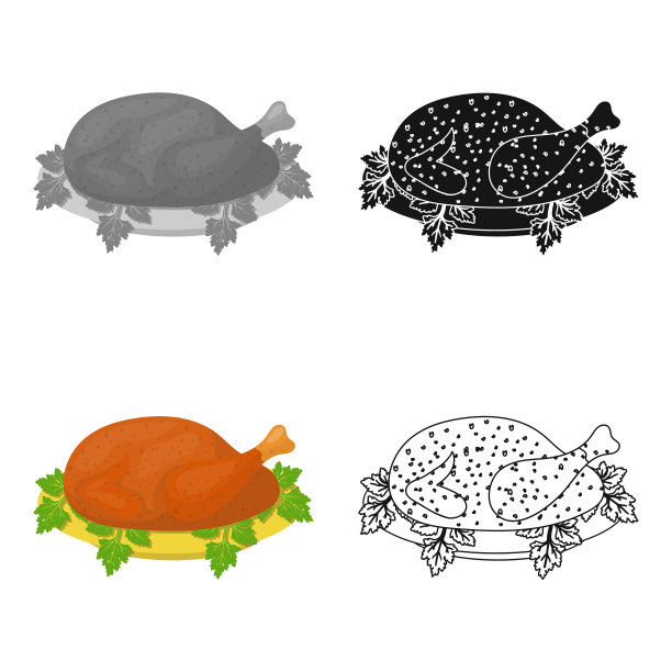 美味的炸鸡。鸡肉和烹饪单图标在卡通风格矢量符号股票插图web。图片下载