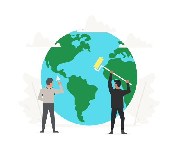 办公室人员帮助清理和建设绿色星球。世界环境日。生态和地球卫生日插图。图片下载