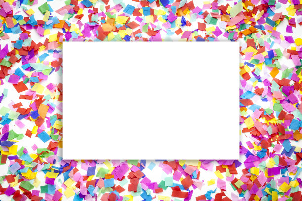 多色五彩纸屑背景与白色复制空间图片下载