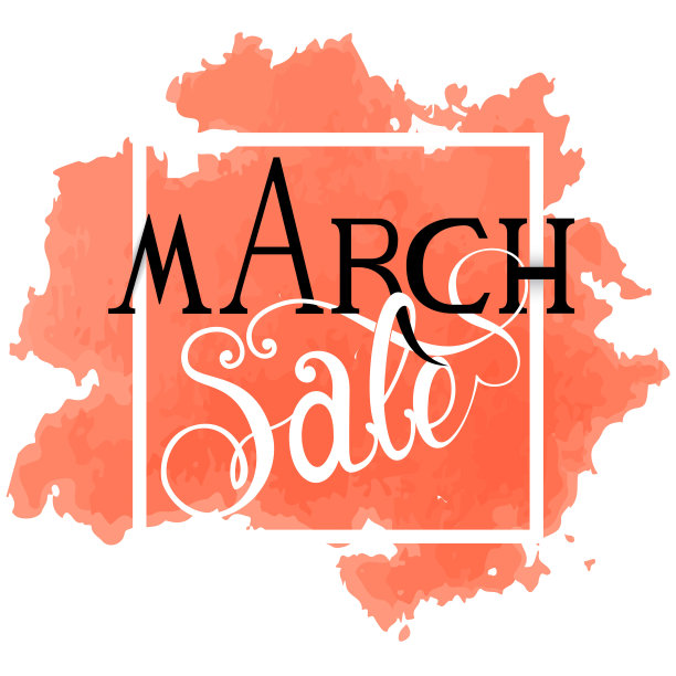 三月促销广告模板上的橙色颜料斑点在方形框矢量插图图片下载