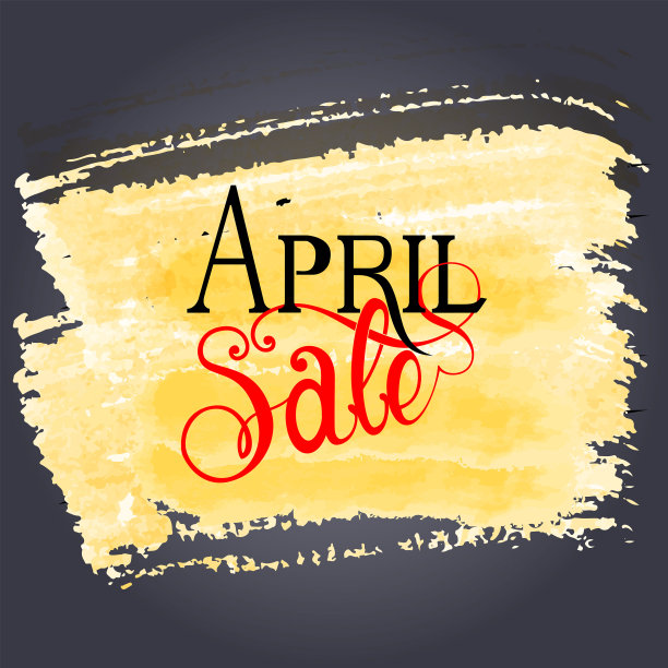 四月销售横幅自定义字体和字母黄色油漆矢量插图图片下载