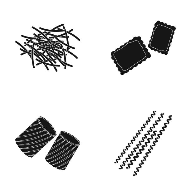 不同种类的意大利面。种类的意大利面集合图标在黑色风格向量符号股票插图web。图片下载
