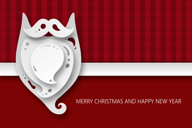 圣诞贺卡上有时髦的圣诞老人的胡子。现代剪纸风格背景。矢量图图片下载