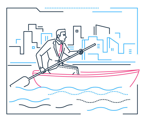商人划船线设计风格插图图片下载