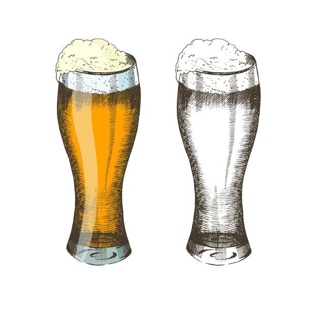啤酒节手工绘制的彩色和涂鸦玻璃上的啤酒孤立的白色。啤酒节日。向量。素描、雕刻图片下载