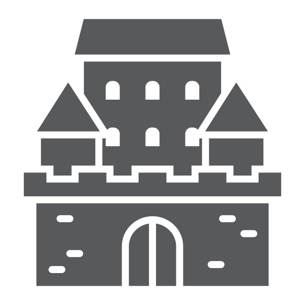 城堡象形文字图标，建筑和堡垒，鬼屋标志，矢量图形，白色背景上的固体图案，eps 10。图片下载