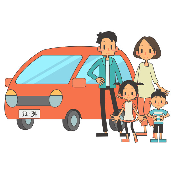 两代家庭和汽车插图图片下载