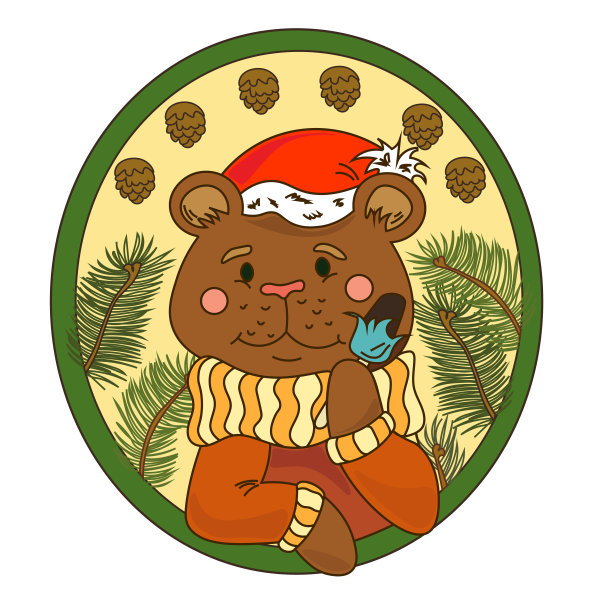可爱的小熊穿着毛衣，手里拿着冰淇淋。新年的集合。图片下载