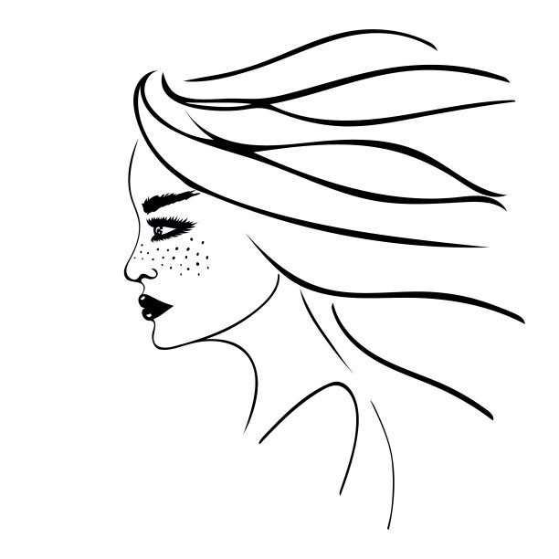 手绘的女人肖像，脸上有雀斑，表情严肃。图片下载