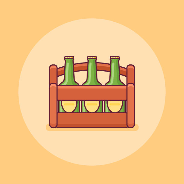 啤酒瓶在木盒上的扁线图标。图片下载