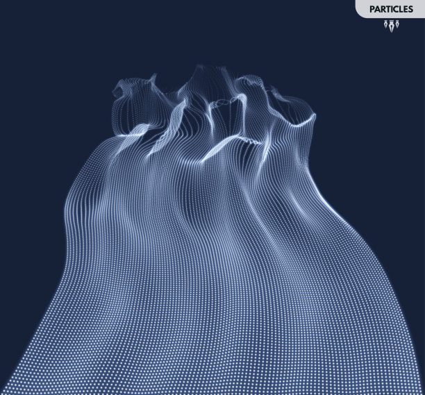 带有动态发射粒子的数组。水溅模仿。抽象的背景。矢量插图。图片下载