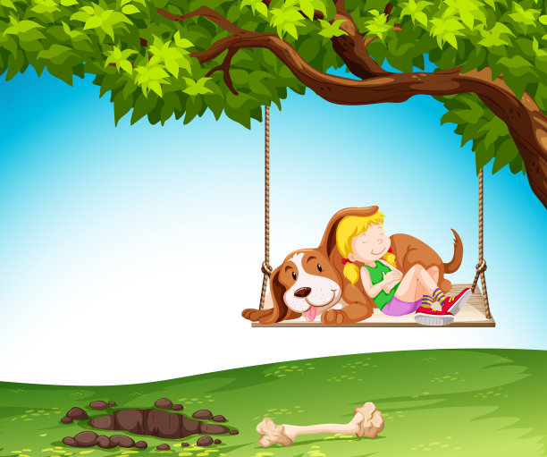 一个女孩和一只狗注视着大自然图片下载