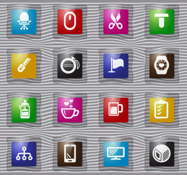 办公室玻璃图标套装图片下载