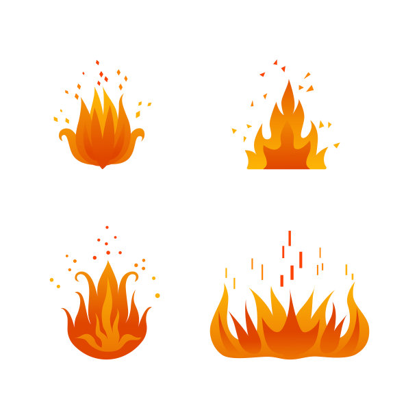 设置平面风格的火焰孤立图标。素材图片