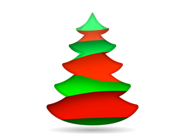 用纸剪成的圣诞树。绿色和红色的纸层。矢量图图片下载