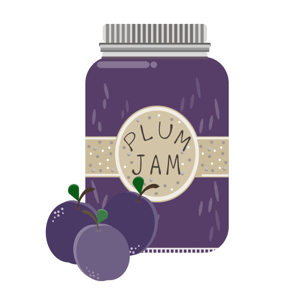 白色背景上的李子果酱玻璃罐。矢量图图片下载