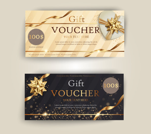 矢量豪华礼券与丝带和礼盒。为节日礼品卡，优惠券和证书优雅的模板。折扣券模板矢量插图EPS10图片下载