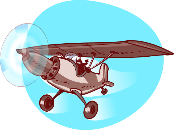 单螺旋桨飞机卡通风格矢量插图图片下载