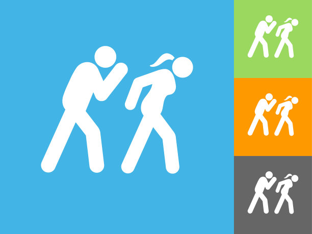 蓝色背景上的人与走平图标图片下载