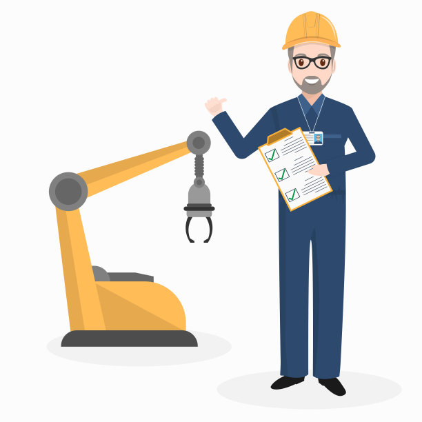 工程师和机器人机器图标，工厂工业插图图片下载