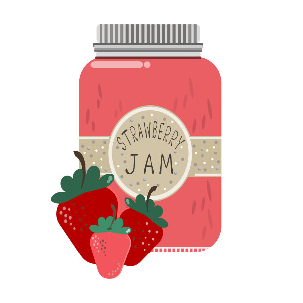 白色背景上的草莓果酱玻璃罐。矢量图图片下载