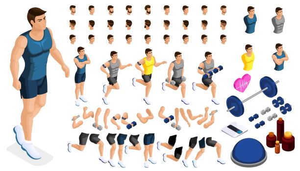 等高线创造了你的运动充气男人，一套发型，情绪，手，脚。创意运动器材图片下载