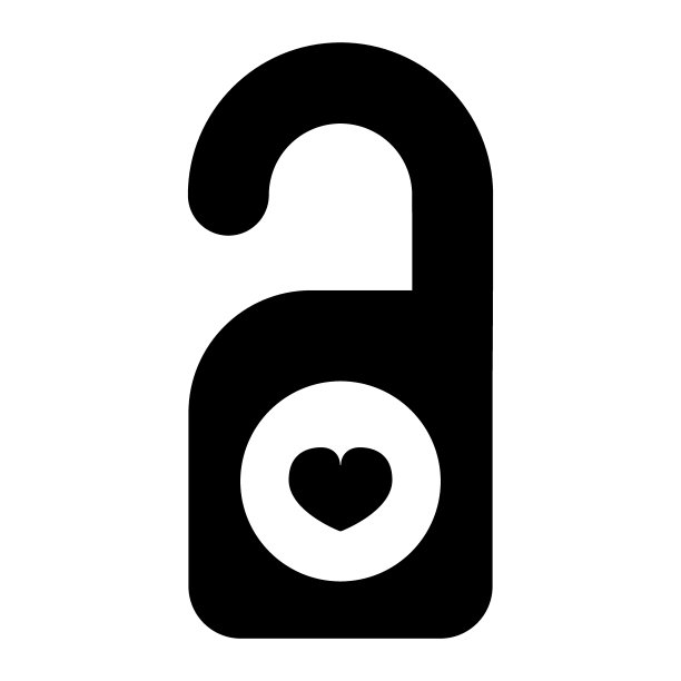 标签请勿干扰固体图标。门挂与心符号矢量插图孤立在白色。酒店不打扰吊架字形风格设计，专为网页和app设计。Eps 10。图片下载