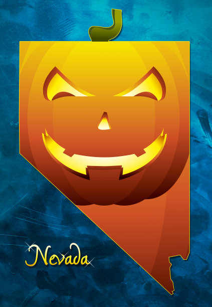 内华达州地图与万圣节南瓜脸插画图片下载