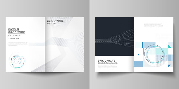 两个A4格式的可编辑布局的矢量插图封面模型设计模板与几何背景由点，圆，矩形双折小册子，传单，小册子，报告图片下载