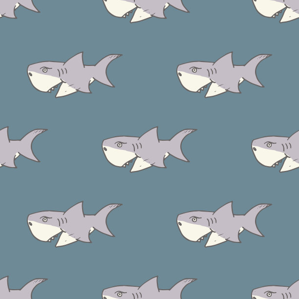 鲨鱼无缝模式，手绘手绘涂鸦鲨鱼，矢量插图图片下载
