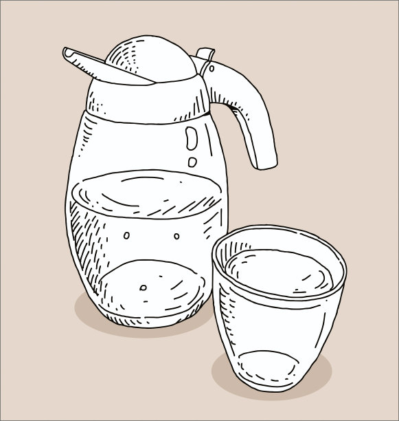 手绘水壶和玻璃杯图片下载