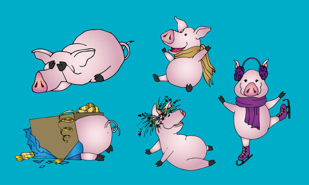 可爱的小猪插图。搞笑的小猪图片下载