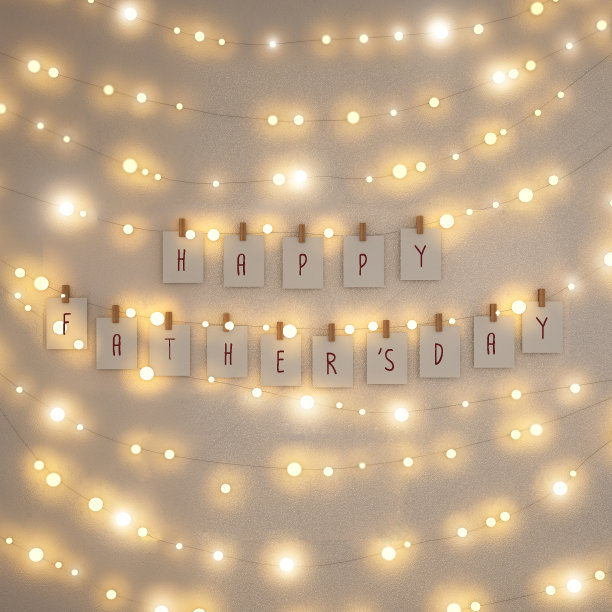 父亲节快乐卡片，墙上挂仙女灯，3d渲染，3d插画图片下载