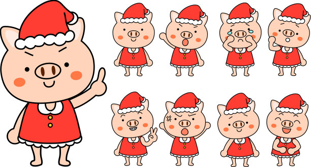 猪的圣诞老人动作表情集图片下载