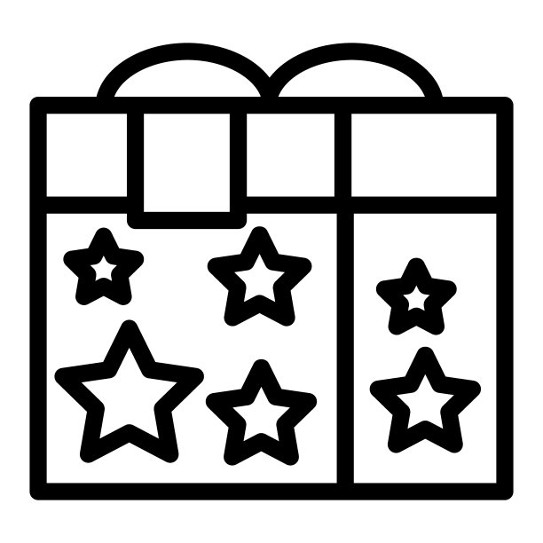 带有丝带线图标的礼盒。魔盒与星星矢量插图孤立在白色。目前的大纲风格设计，设计为web和应用程序。Eps 10。图片下载