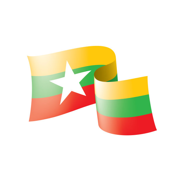 缅甸国旗，矢量插图在白色的背景图片下载