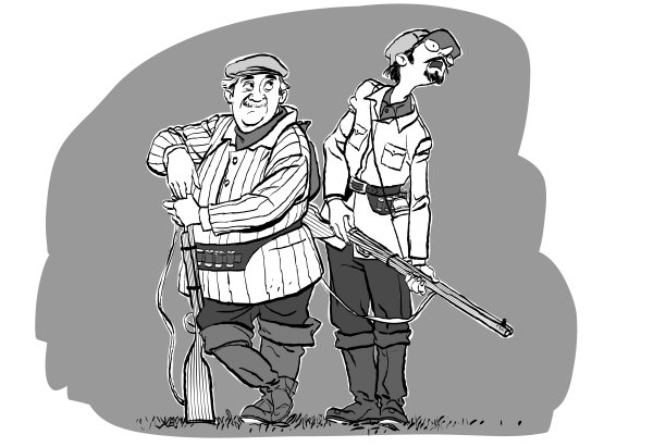 寻找猎物的猎人。向量漫画。猎人的失败者。漫画的猎人图片下载