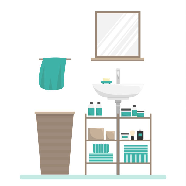 浴室内部的平面孤立插图。图片下载