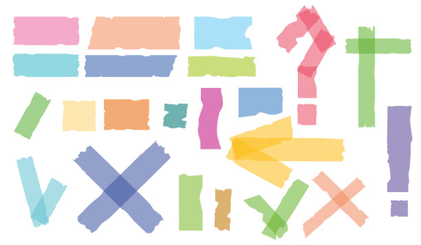 一套接受或是，交叉和不同大小的胶带片在白色背景上图片下载