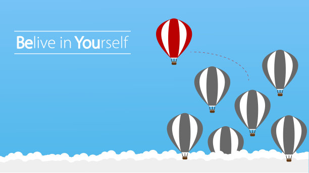 相信自己，勇敢做自己。在生活中冒险，为你的目标而行动。热气球的理念是决心，勇气，信念，企业生活，自信，无畏。图片下载