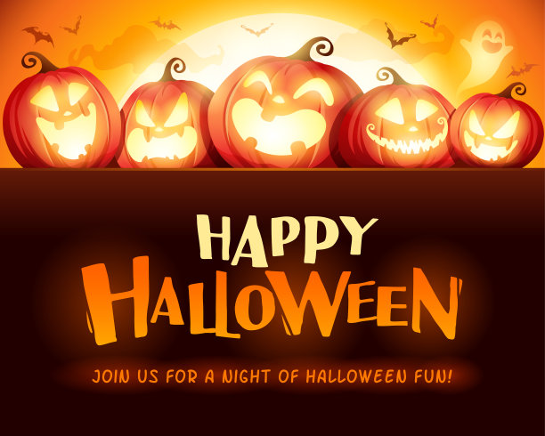 万圣节快乐。杰克灯派对。月光下的万圣节南瓜片。图片下载