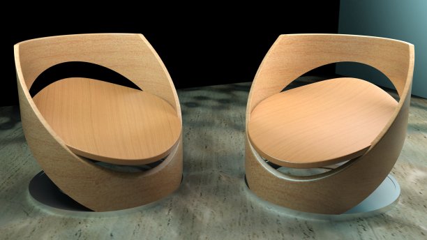 一对现代木制和金属椅子- 3D渲染图片下载