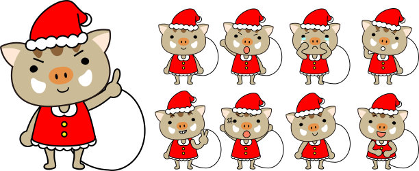 可爱的圣诞老人野猪情感表达集图片下载