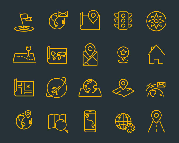 世界地图矢量线图标的集合，如地图，方式，地球仪图片下载