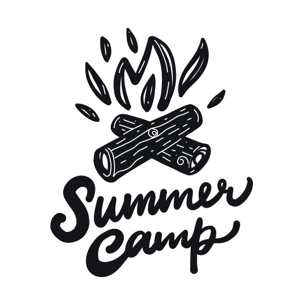 篝火夏令营手绘矢量字母。图片下载