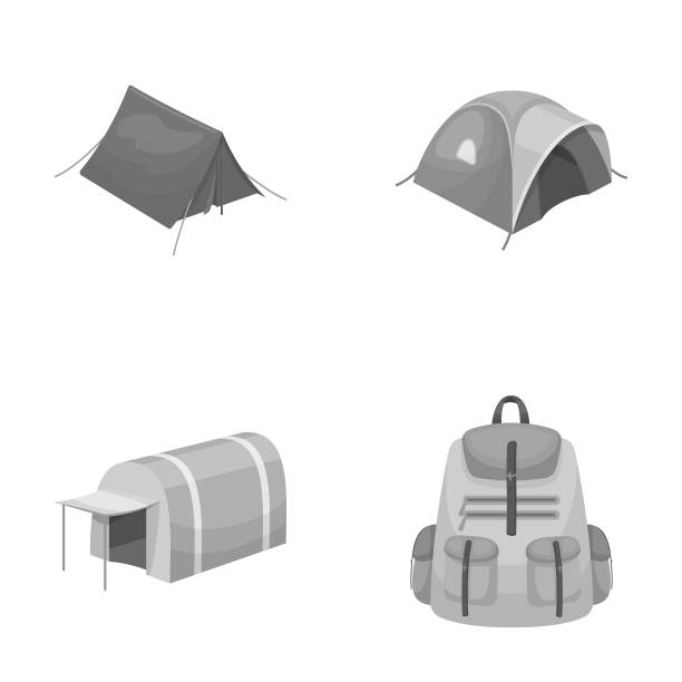 不同种类的帐篷卡通图标集设计。临时避难所和住房矢量符号股票网络插图。图片下载