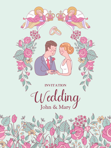 快乐的婚礼。矢量插图。婚礼仪式。结婚卡，结婚请柬。图片下载