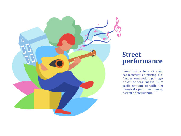 街头音乐家，吉他手。矢量插图。图片下载